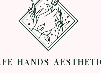 Logo of Safe Hands Aesthetics ltd in Aberkenfig, Wales. Features a hand holding a flower in a minimalist style.