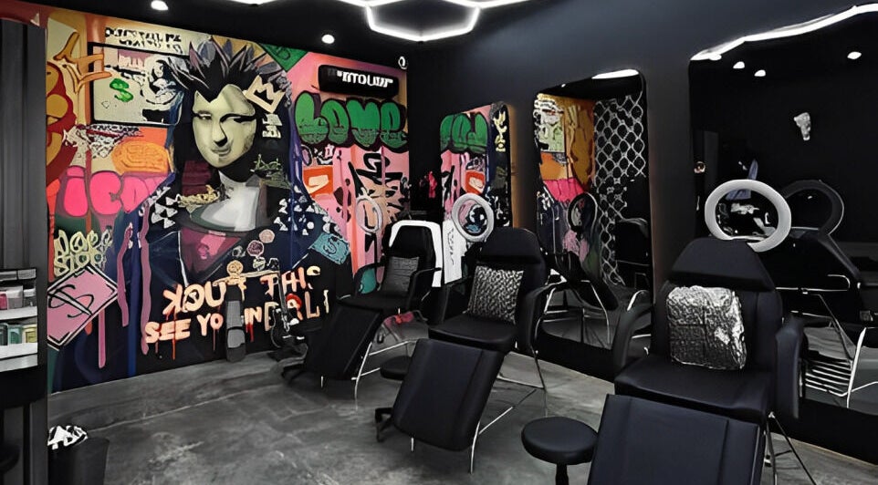 Modern tattoo studio at Stolen Heart Tattoo Canggu, Bali, Bali, ID, featuring vibrant graffiti art.