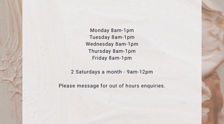 Opening hours for Gloss Studio, Peterborough, England, GB displayed on a textured background.