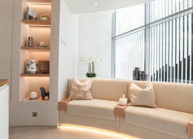 Relax in the elegant lounge at Shookra Aesthetics and Longevity Clinic, Dubai, AE.