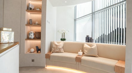 Relax in the elegant lounge at Shookra Aesthetics and Longevity Clinic, Dubai, AE.