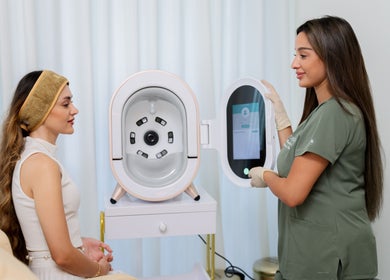 Client undergoes facial analysis at Shookra Aesthetics and Longevity Clinic, Dubai, AE.