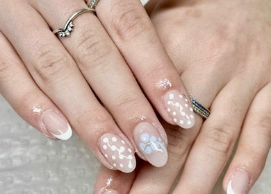 Elegant polka dot nail art at Engadine Beauty and Nails, Engadine, New South Wales, AU.