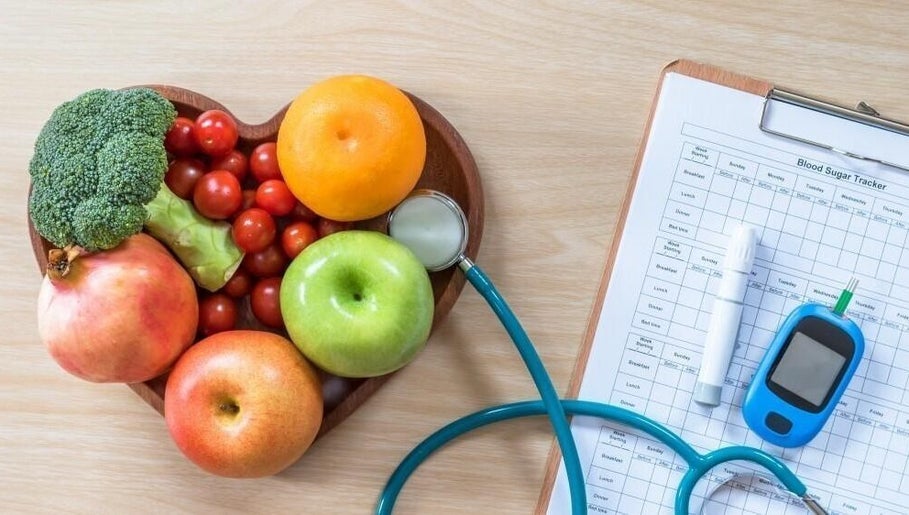 Fresh fruits and stethoscope at Gut & Nutrition by Esraa, South Sinai Governorate, South Sinai Governorate, EG.