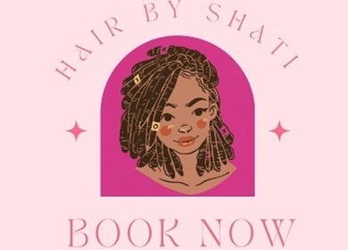 Illustration of chic hairstyle at Hairbyshati, Southampton Parish, Southampton Parish, BM with book now text.