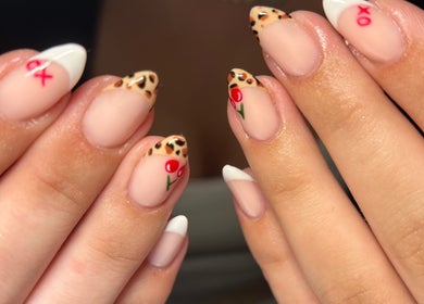 Stylish manicure featuring unique nail art at Heather Elizabeth Beauty, Bury Saint Edmunds, England, GB.