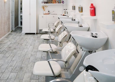 Modern hair wash stations at Classic Beauty Studio, New York, New York, US showcasing sleek and elegant design.