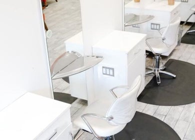 Beauty stations at Classic Beauty Studio, New York, New York, US, offering a serene and modern setting.