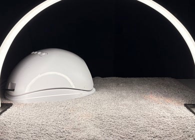 Nail station with LED lamp at The Nail Society, Benoni, Gauteng, ZA, for elegant manicures.