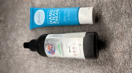 Hand cream and sanitizer at The Nail Society, Benoni, Gauteng, ZA.