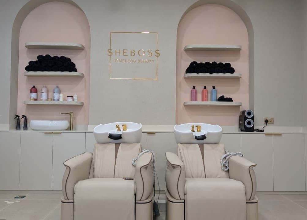 Stylish wash stations at Sheboss Timeless Beauty Saloon LLC, Dubai, AE, offering premium beauty services.