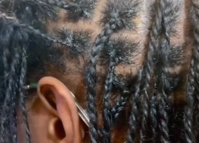 Intricate braiding style at Beestyles0, Savannah, Georgia, US showcasing detailed hair artistry.