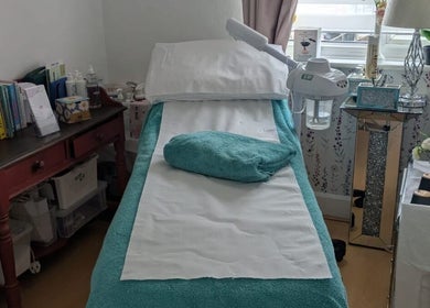 Cozy treatment room at Beauty Room at Emma's Beauty Room, Southampton, England, GB with bed and decor.