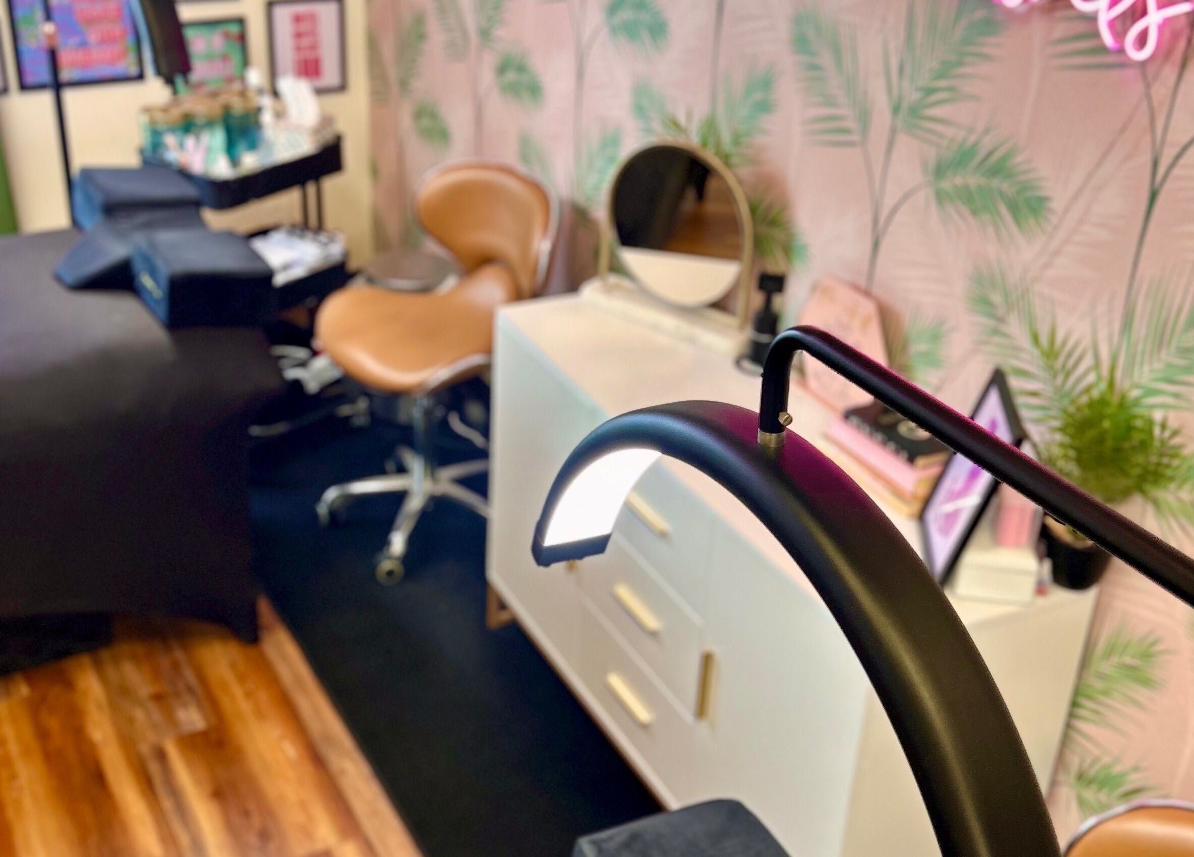 Cozy lash treatment room at The Luxe Lash Studio, Dana Point, California, US, with modern decor and treatment chair.