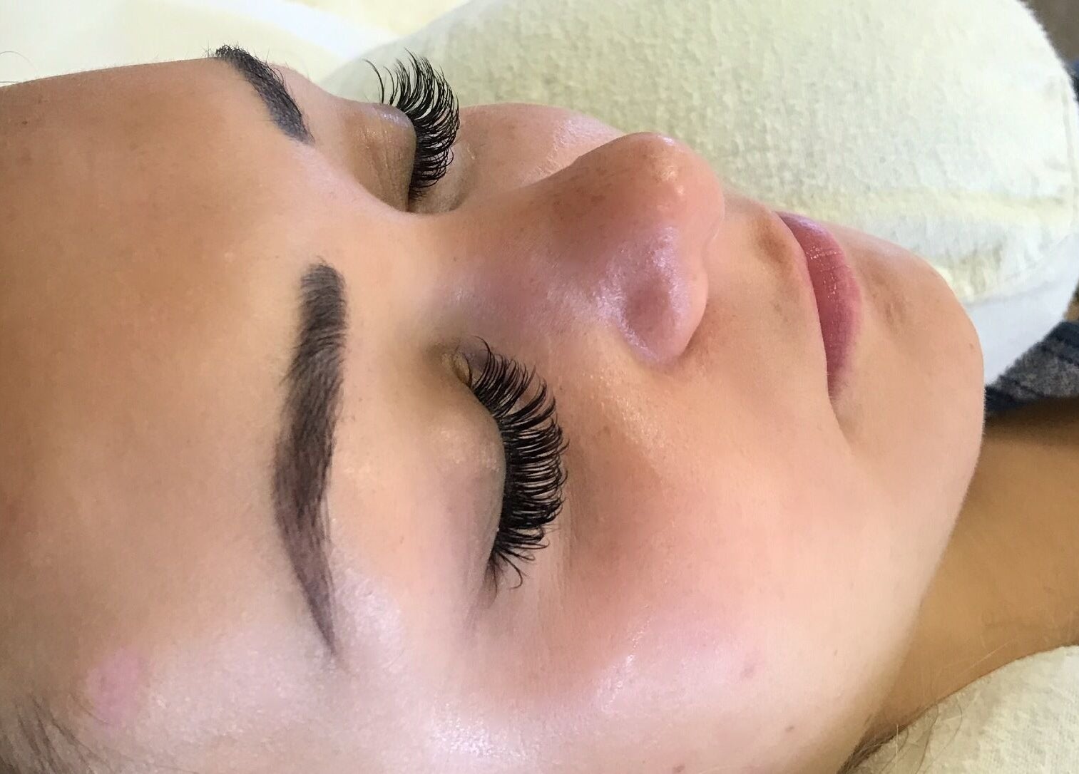 Close-up of eyelash extensions at The Luxe Lash Studio, Dana Point, California, US.