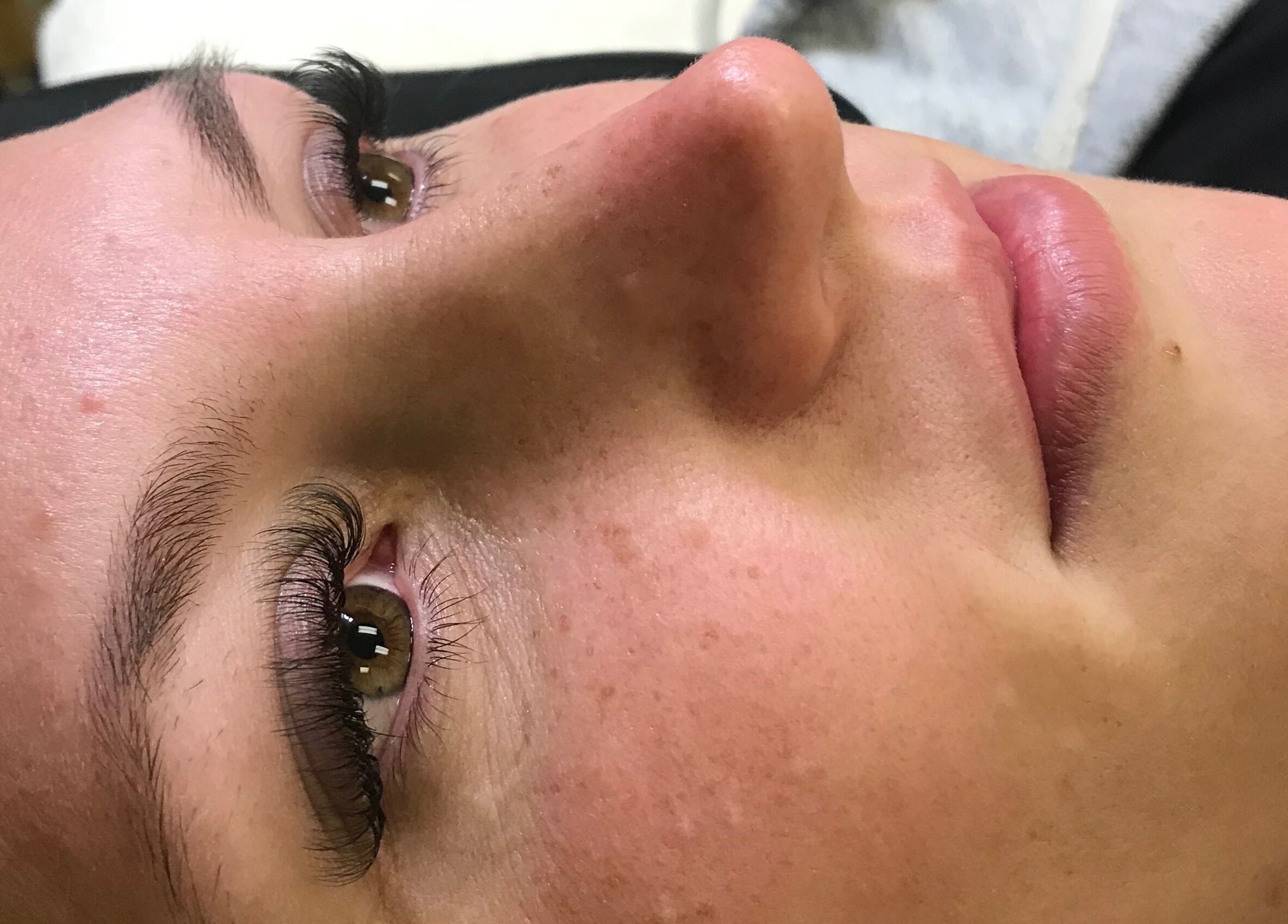 Close-up of eyelash extensions at The Luxe Lash Studio in Dana Point, California, US.