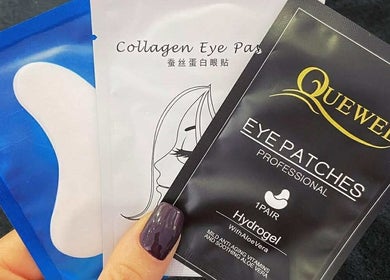 Close-up of eye patch products at OK_Lashes, a premier beauty venue in Dieppe, New Brunswick, CA.