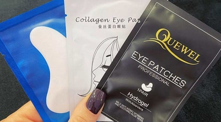 Close-up of eye patch products at OK_Lashes, a premier beauty venue in Dieppe, New Brunswick, CA.