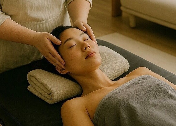 Relaxing head massage at Lufemmera - Luxury Mobile Spa, Ottawa, Ontario, CA. Experience calm and rejuvenation.
