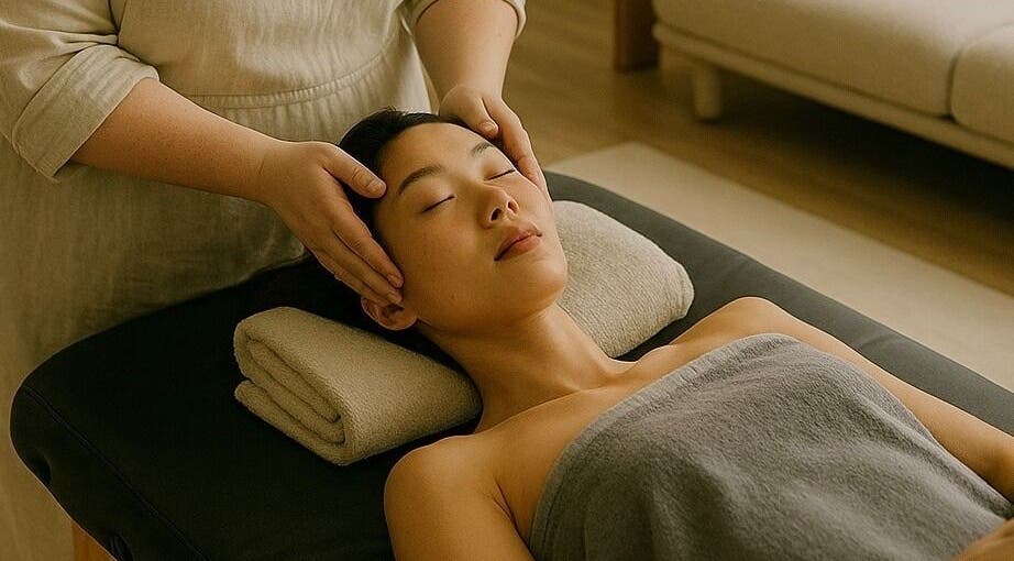 Relaxing head massage at Lufemmera - Luxury Mobile Spa, Ottawa, Ontario, CA. Experience calm and rejuvenation.