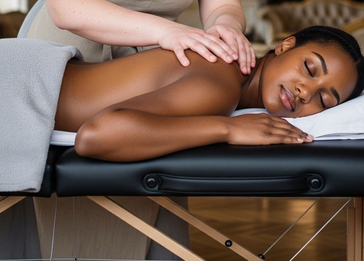 Woman enjoying a relaxing massage at Lufemmera - Luxury Mobile Spa, Ottawa, Ontario, CA.