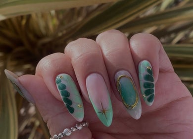 Stunning green nail art design by Gel by Jade in Woodend, Canterbury Region, NZ.