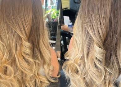 Blonde curls at Chelseys Hair - at Oh so silk Blandford in Blandford Forum, England, GB. Stunning salon results.