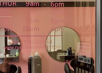 View of Ru’s Brow and Beauty Studio entrance in Huntingdon, England, with chic decor.