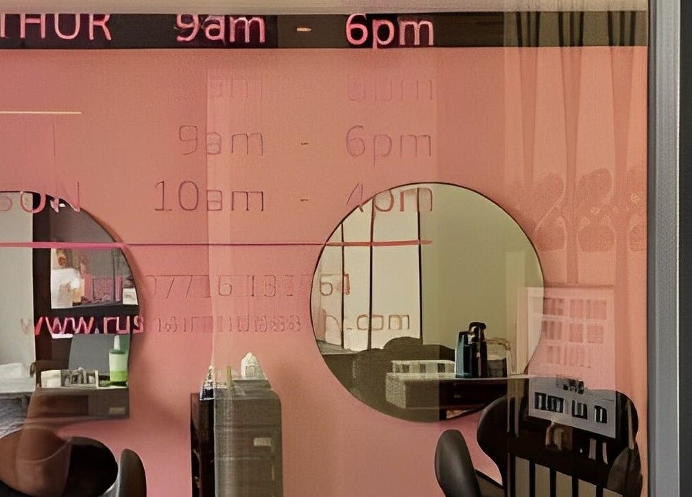 View of Ru’s Brow and Beauty Studio entrance in Huntingdon, England, with chic decor.