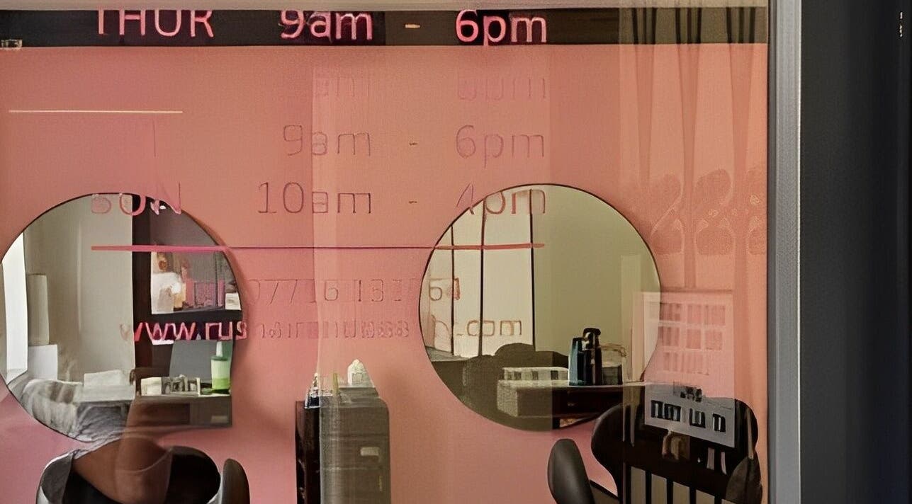 View of Ru’s Brow and Beauty Studio entrance in Huntingdon, England, with chic decor.