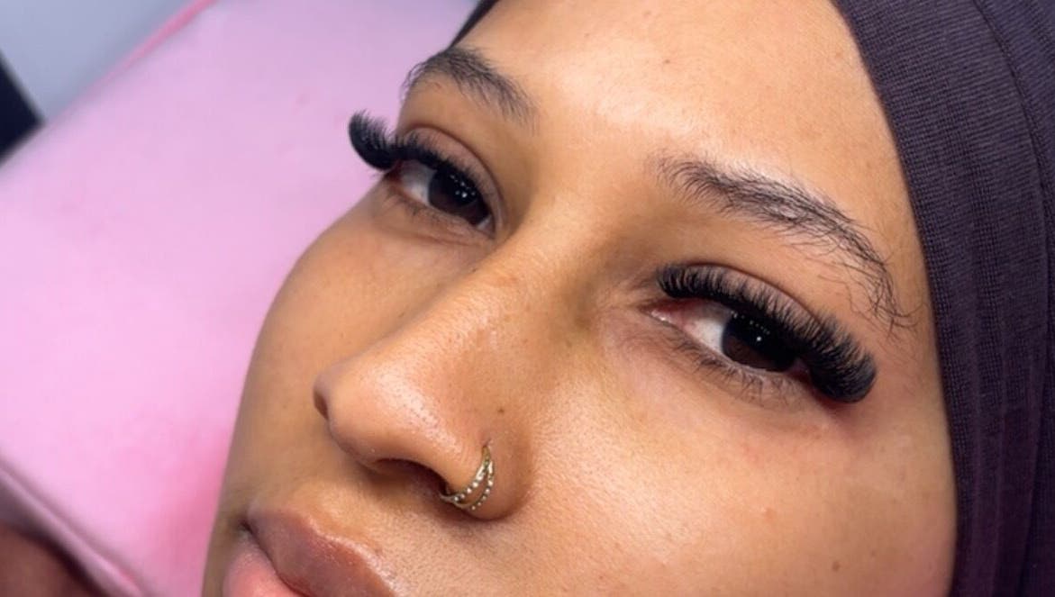 Close-up of elegant lash extensions at Get_Lasshed, Leeds, England, GB, showcasing beauty expertise.