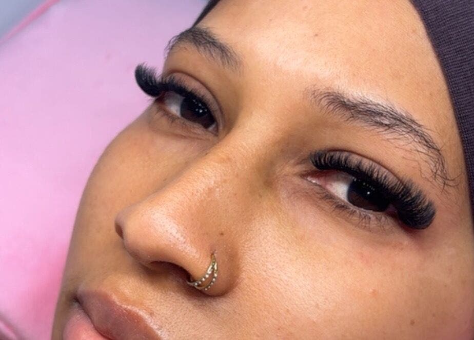 Close-up of elegant lash extensions at Get_Lasshed, Leeds, England, GB, showcasing beauty expertise.