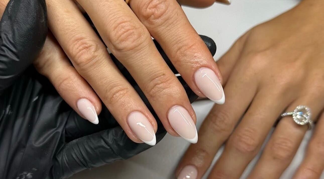 Elegant French manicure at Glow with Megan in Lower Stondon, England, GB.