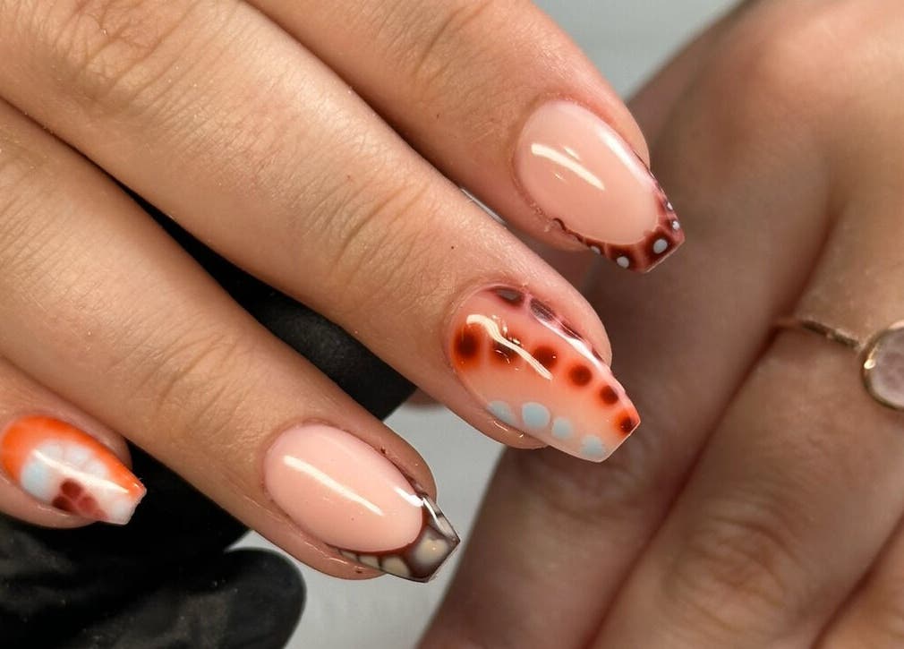 Intricate nail art design showcased at Glow with Megan, Lower Stondon, England, GB.