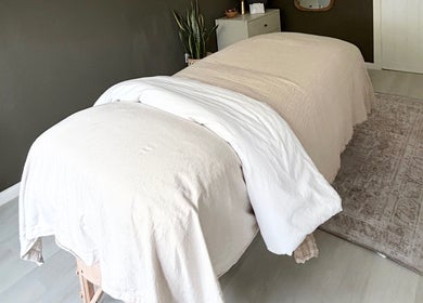 Relaxing massage table setup at Skin And Soul in New Milton, England, GB.