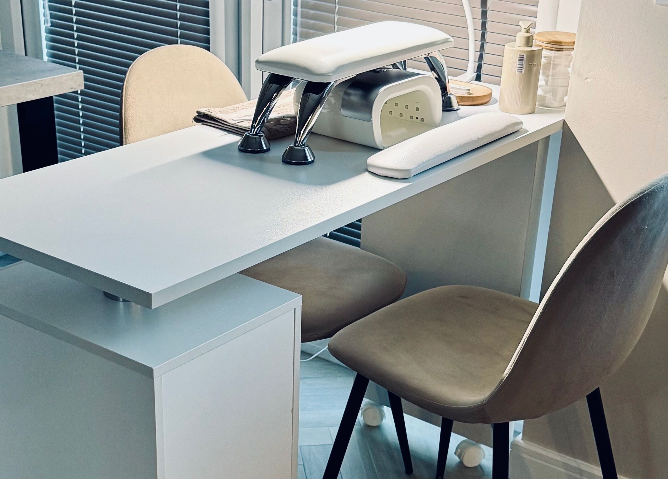 Modern nail station at The Nail Edit, located in Eskbank, Dalkeith, Scotland, GB, accentuating sleek design.