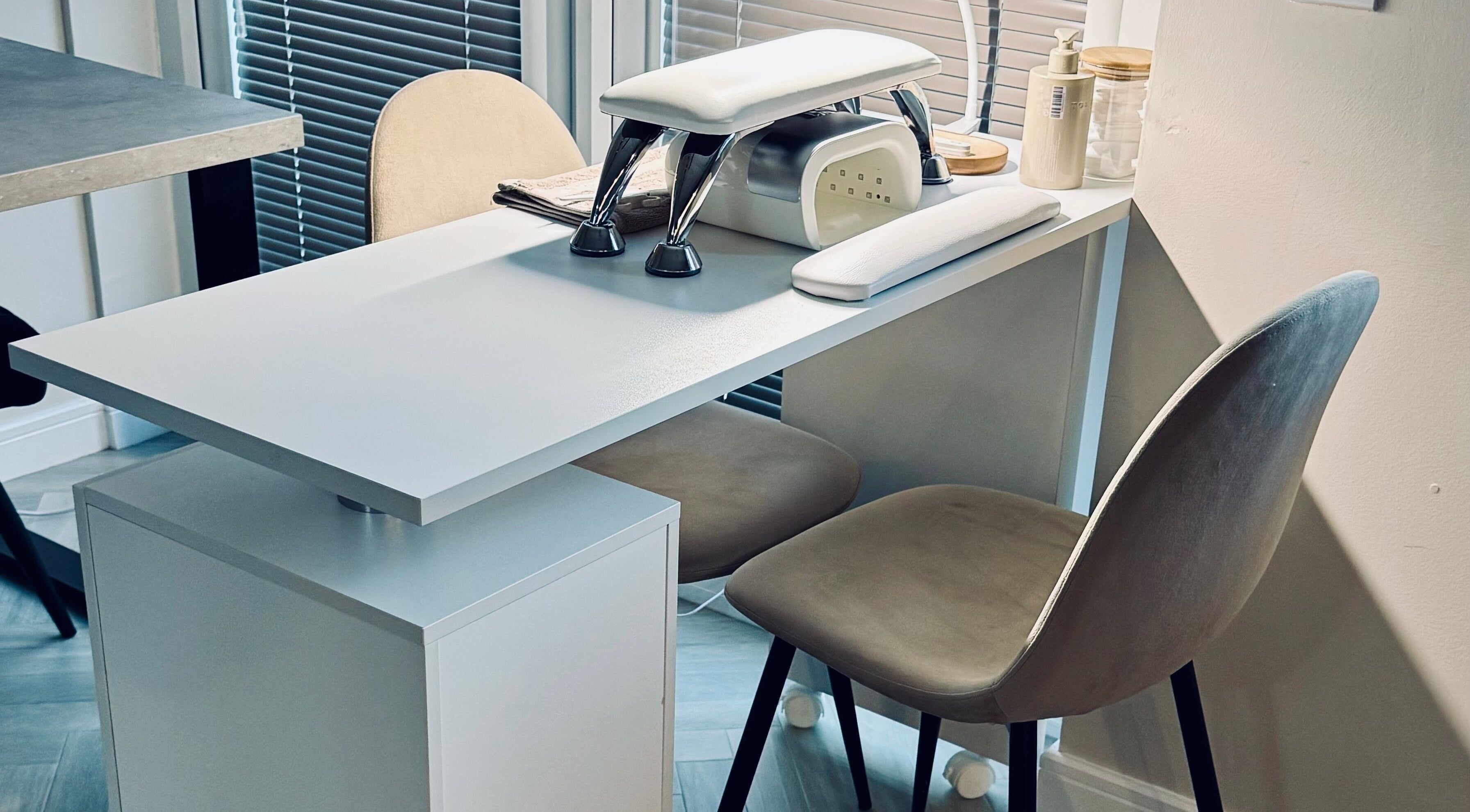 Modern nail station at The Nail Edit, located in Eskbank, Dalkeith, Scotland, GB, accentuating sleek design.
