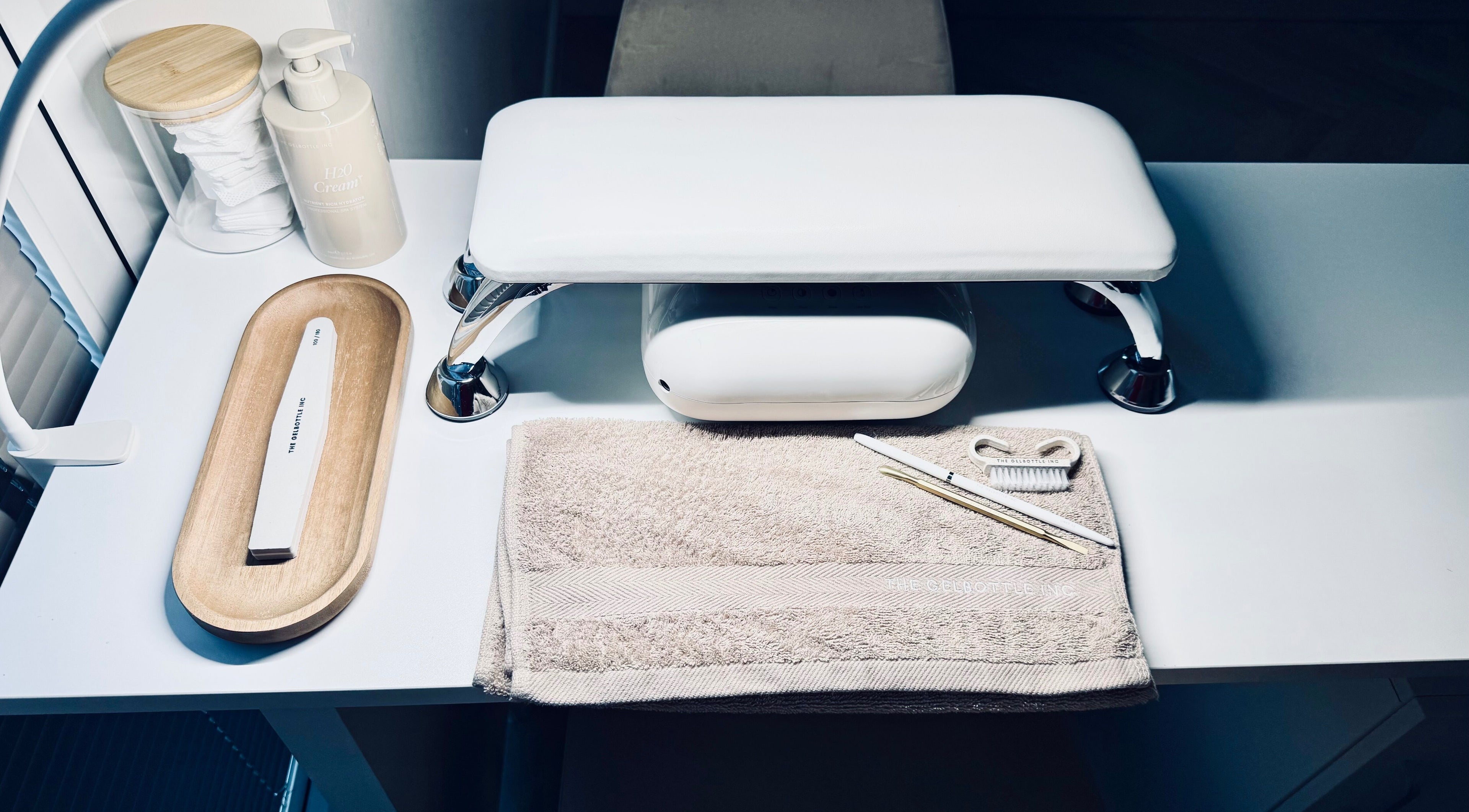 Elegant manicure station setup at The Nail Edit, Eskbank, Dalkeith, Scotland, GB.