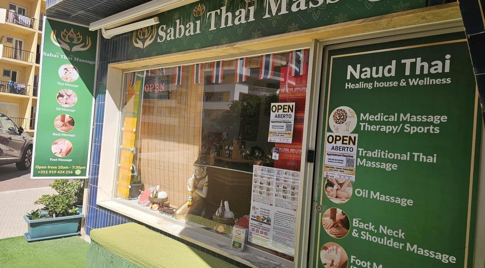 Entrance of Sabai Thai Massage Portimao in Portimão, Faro, PT offering traditional Thai massage services.