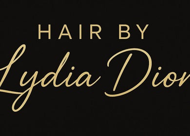 Hair by Lydia Dion logo in gold script on black background, Leicester, England, GB.