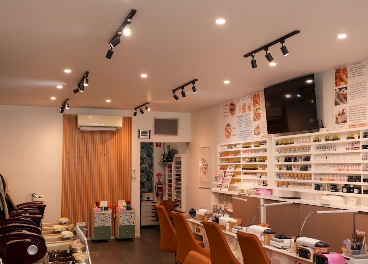 Lume Nails (formerly Nails Desire) in Bell Park, Victoria offers a cozy nail treatment area with modern decor.