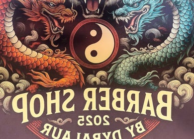 Tatuaj artistic cu dragoni și simbol Yin-Yang la Barber Shop DyBalaur, Măgurele, Județul Ilfov, RO.