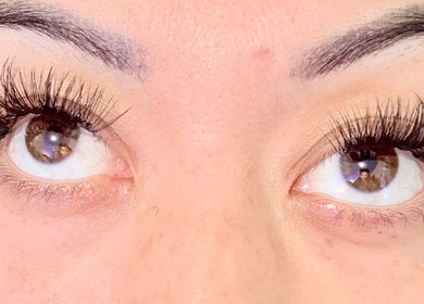 Close-up of expertly applied eyelash extensions at KK Lashes, Hamilton, Waikato Region, NZ.
