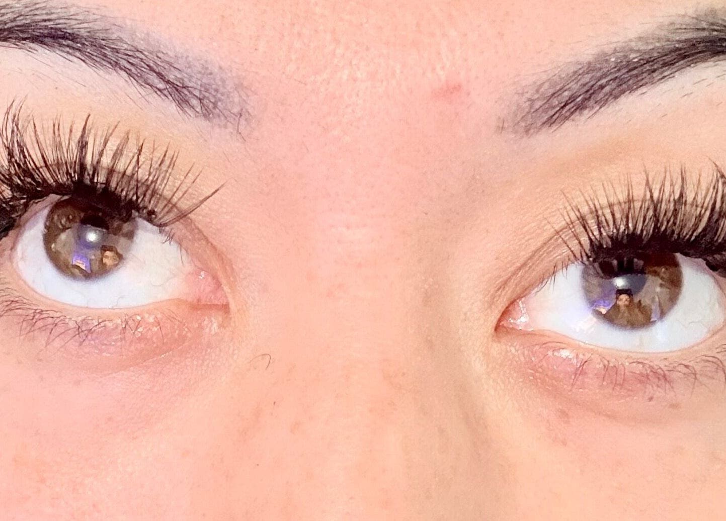 Close-up of expertly applied eyelash extensions at KK Lashes, Hamilton, Waikato Region, NZ.