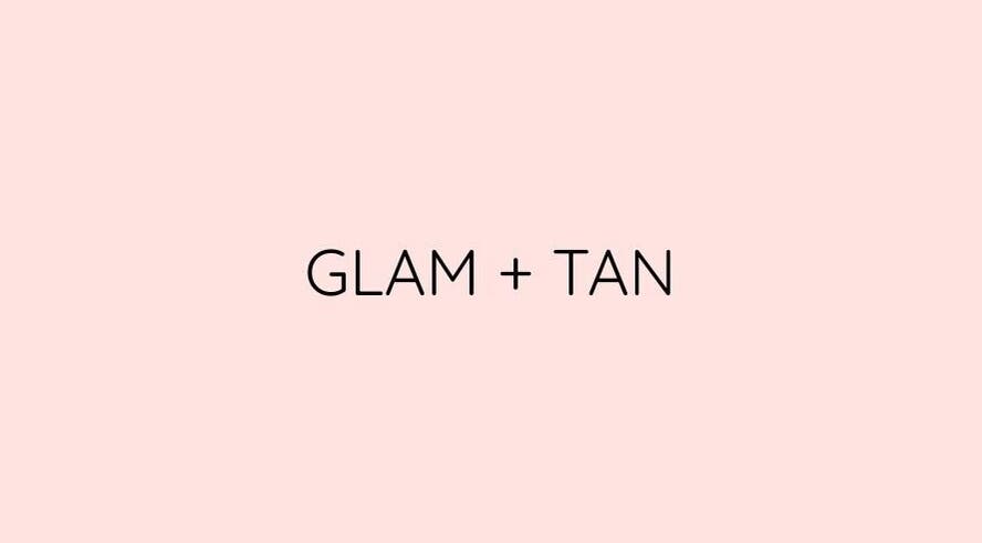 Glam + Tan sign on a blush pink background in Bishop's Stortford, England, GB.