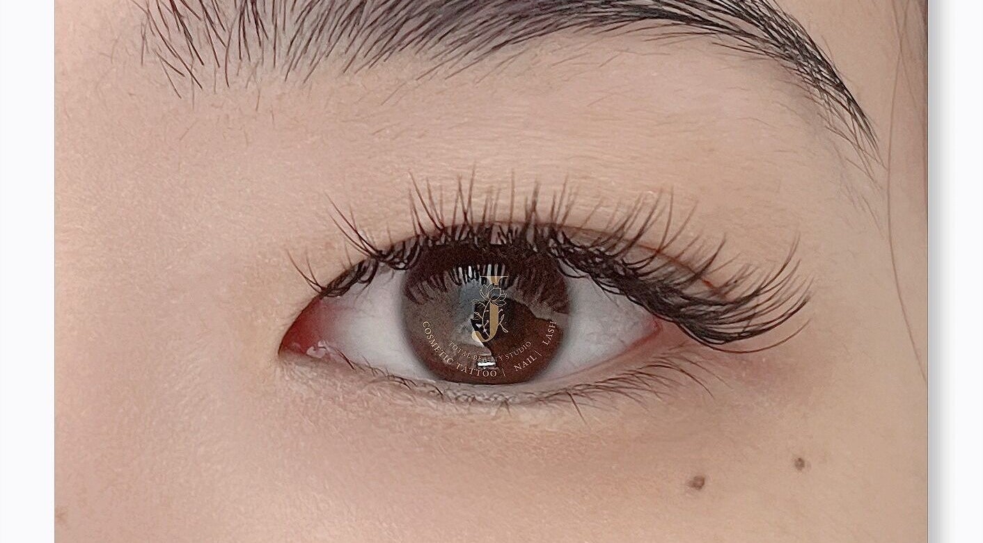 Close-up of enhanced eyelashes at J Studio (K Beauty), Willetton, Western Australia, AU.