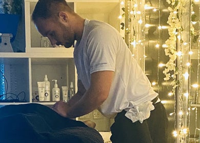 Relaxing massage session at Massage by Owen in Marden, England, GB with soothing decor and ambient lighting.
