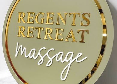 Regents Retreat massage sign offering relaxation at Nantwich, England, GB.