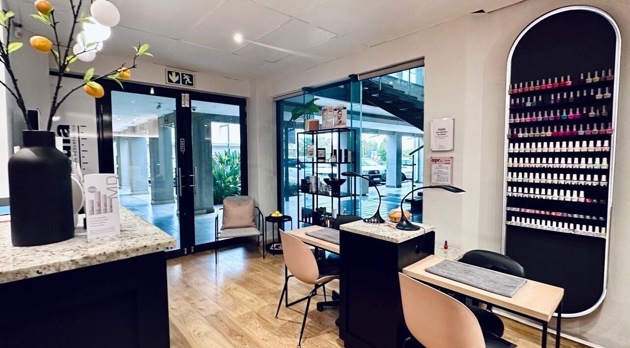 Elegant interior of Vivior Laser & Beauty Studio in Pretoria, Gauteng, ZA featuring nail polish display.