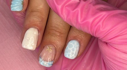 Close-up of ocean-themed nail art at Steel and Polish Nails, Loxley, England, GB.